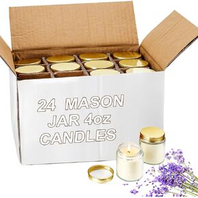 24 قطعة من شموع ماسون صغيرة من Lounsweer، 4oz شموع صغيرة معطرة برائحة اللافندر بكميات كبيرة من الشمع لتخفيف التوتر، شموع العلاج العطري لعيد الميلاد وهدية عيد الميلاد وحفلات الزفاف وحفلات استقبال المولود الجديد (ذهبي) in Kuwait