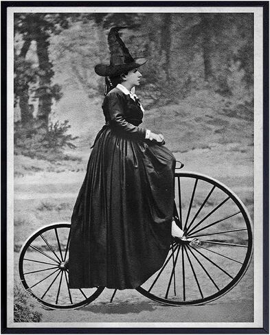 Vintage Witch Room Decor - Pagan Gifts - Wicca Wiccan Witchcraft Supplies Wall Art - Gothic Goth Home Decor - Black Magic Wall Decor - Witchy Room Decor - Witch on Bicycle Print -Halloween Decorations in Saudi Arabia