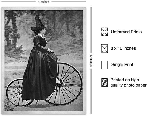 Vintage Witch Room Decor - Pagan Gifts - Wicca Wiccan Witchcraft Supplies Wall Art - Gothic Goth Home Decor - Black Magic Wall Decor - Witchy Room Decor - Witch on Bicycle Print -Halloween Decorations in Saudi Arabia