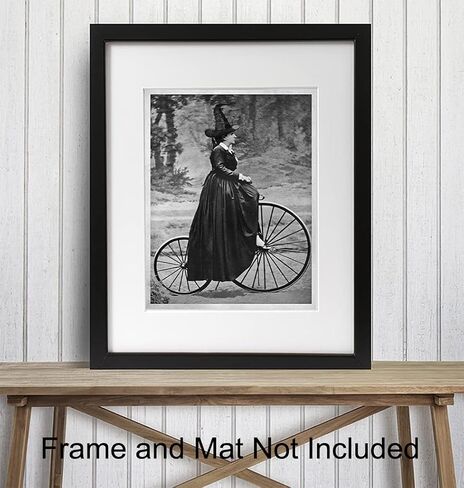 Vintage Witch Room Decor - Pagan Gifts - Wicca Wiccan Witchcraft Supplies Wall Art - Gothic Goth Home Decor - Black Magic Wall Decor - Witchy Room Decor - Witch on Bicycle Print -Halloween Decorations in Saudi Arabia
