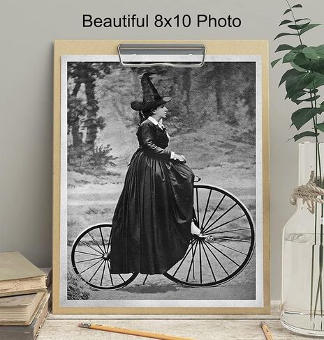 Vintage Witch Room Decor - Pagan Gifts - Wicca Wiccan Witchcraft Supplies Wall Art - Gothic Goth Home Decor - Black Magic Wall Decor - Witchy Room Decor - Witch on Bicycle Print -Halloween Decorations in Saudi Arabia
