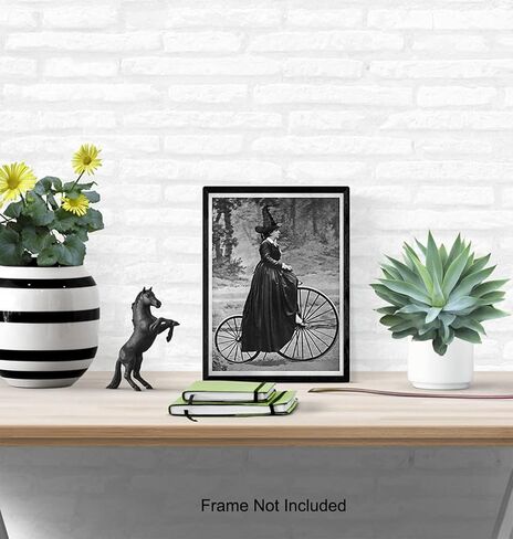 Vintage Witch Room Decor - Pagan Gifts - Wicca Wiccan Witchcraft Supplies Wall Art - Gothic Goth Home Decor - Black Magic Wall Decor - Witchy Room Decor - Witch on Bicycle Print -Halloween Decorations in Saudi Arabia