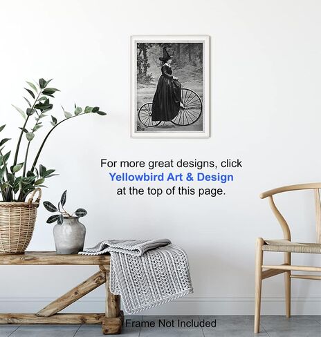 Vintage Witch Room Decor - Pagan Gifts - Wicca Wiccan Witchcraft Supplies Wall Art - Gothic Goth Home Decor - Black Magic Wall Decor - Witchy Room Decor - Witch on Bicycle Print -Halloween Decorations in Saudi Arabia
