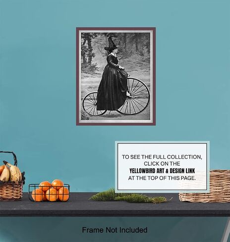 Vintage Witch Room Decor - Pagan Gifts - Wicca Wiccan Witchcraft Supplies Wall Art - Gothic Goth Home Decor - Black Magic Wall Decor - Witchy Room Decor - Witch on Bicycle Print -Halloween Decorations in Saudi Arabia