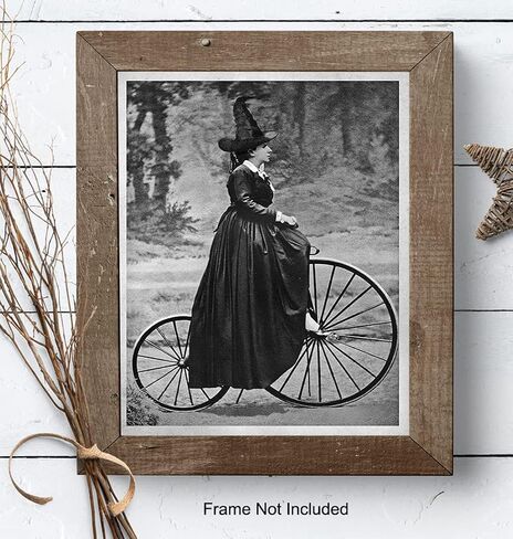 Vintage Witch Room Decor - Pagan Gifts - Wicca Wiccan Witchcraft Supplies Wall Art - Gothic Goth Home Decor - Black Magic Wall Decor - Witchy Room Decor - Witch on Bicycle Print -Halloween Decorations in Saudi Arabia