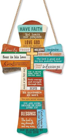 IARTTOP Wall Cross Wood Hanging Sign Plaque (6"X11"), Rustic Christian Bible Verse Wooden Hanger, Colorful Inspirational Scripture Quote Wall Art for Front Door Kitchen Farmhouse Home Decor in Saudi Arabia