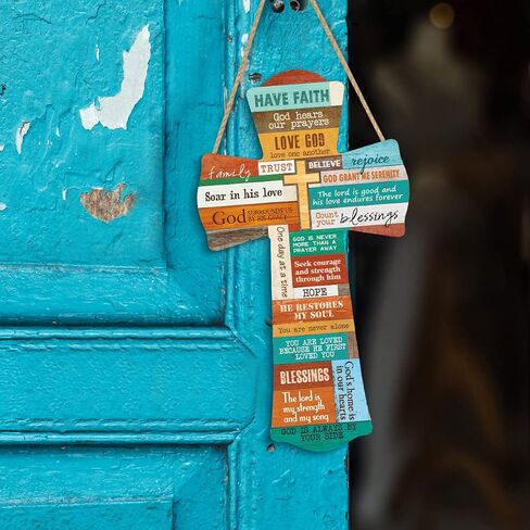 IARTTOP Wall Cross Wood Hanging Sign Plaque (6"X11"), Rustic Christian Bible Verse Wooden Hanger, Colorful Inspirational Scripture Quote Wall Art for Front Door Kitchen Farmhouse Home Decor in Saudi Arabia