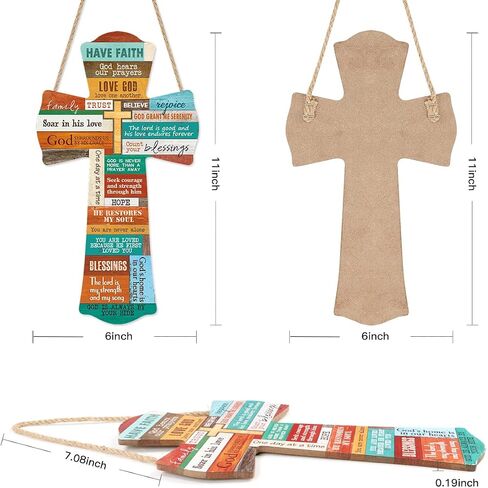 IARTTOP Wall Cross Wood Hanging Sign Plaque (6"X11"), Rustic Christian Bible Verse Wooden Hanger, Colorful Inspirational Scripture Quote Wall Art for Front Door Kitchen Farmhouse Home Decor in Saudi Arabia