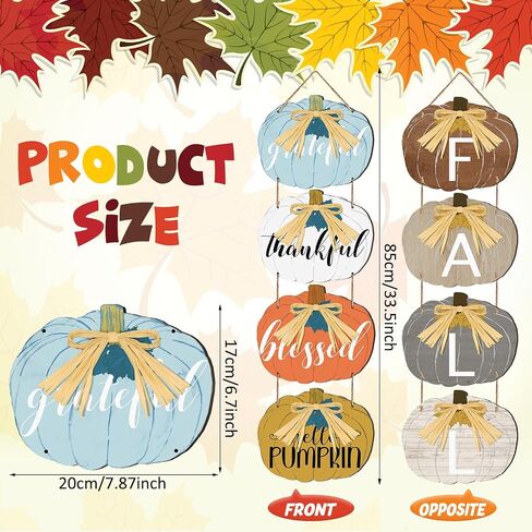 Sintuff Thanksgiving Fall Sign Pumpkin Decor Double Wooden Pumpkin Fall Sign Blessed Grateful Thankful Hanging Wall for Front Door Porch with Bow Fall Leaf for Farmhouse Autumn Harvest Outdoor Indoor in Saudi Arabia