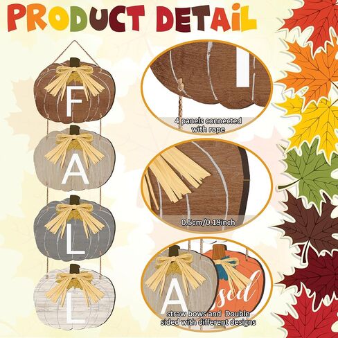 Sintuff Thanksgiving Fall Sign Pumpkin Decor Double Wooden Pumpkin Fall Sign Blessed Grateful Thankful Hanging Wall for Front Door Porch with Bow Fall Leaf for Farmhouse Autumn Harvest Outdoor Indoor in Saudi Arabia