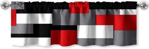 AILUER ستائر هندسية باللون الأسود والأبيض والأحمر والرمادي للنوافذ، ستائر معالجة النوافذ نصف نافذة ستارة للمطبخ وغرفة المعيشة وغرفة النوم (هندسي، 52 بوصة × 18 بوصة) in Kuwait