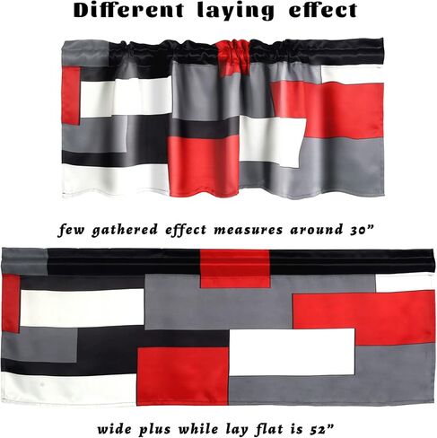 AILUER ستائر هندسية باللون الأسود والأبيض والأحمر والرمادي للنوافذ، ستائر معالجة النوافذ نصف نافذة ستارة للمطبخ وغرفة المعيشة وغرفة النوم (هندسي، 52 بوصة × 18 بوصة) in Kuwait