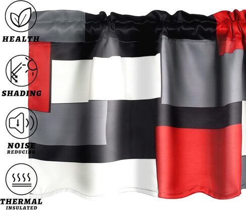 AILUER ستائر هندسية باللون الأسود والأبيض والأحمر والرمادي للنوافذ، ستائر معالجة النوافذ نصف نافذة ستارة للمطبخ وغرفة المعيشة وغرفة النوم (هندسي، 52 بوصة × 18 بوصة) in Kuwait