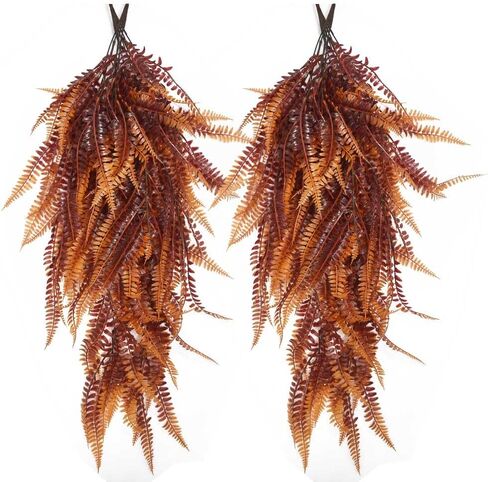 Musdoney 2 قطعة من النباتات الاصطناعية بوسطن السرخس الكرمة المزيفة المعلقة ديكور اللبلاب البلاستيكي للجدار الداخلي والخارجي وسلال التعليق لديكور إكليل الزفاف (توهج غروب الشمس) in Kuwait