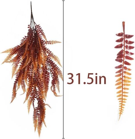 Musdoney 2 قطعة من النباتات الاصطناعية بوسطن السرخس الكرمة المزيفة المعلقة ديكور اللبلاب البلاستيكي للجدار الداخلي والخارجي وسلال التعليق لديكور إكليل الزفاف (توهج غروب الشمس) in Kuwait