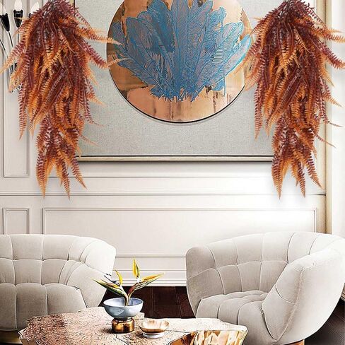 Musdoney 2 قطعة من النباتات الاصطناعية بوسطن السرخس الكرمة المزيفة المعلقة ديكور اللبلاب البلاستيكي للجدار الداخلي والخارجي وسلال التعليق لديكور إكليل الزفاف (توهج غروب الشمس) in Kuwait