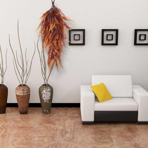 Musdoney 2 قطعة من النباتات الاصطناعية بوسطن السرخس الكرمة المزيفة المعلقة ديكور اللبلاب البلاستيكي للجدار الداخلي والخارجي وسلال التعليق لديكور إكليل الزفاف (توهج غروب الشمس) in Kuwait