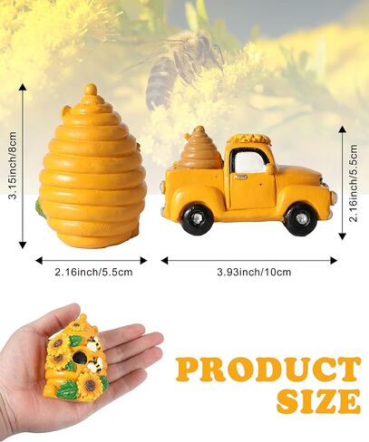 iStatue Vintage Truck with Bumble Bee - Set of 2 Collectible Vehicles with Honeycomb Sunflower - Spring Summer Fall Resin Swedish Statue - Tiered Tray Decorations for Home Decor (Bee House Car) in Kuwait