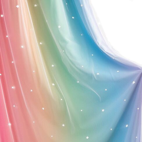 Reepow Rainbow Kids ستائر التعتيم 2 لوحات لغرفة نوم الفتيات غرفة اللعب، تول تراكب ستارة مقطوعة ستائر مع حلقة علوية من الفولاذ المقاوم للصدأ - 52 × 84 بوصة، وردي أصفر in Kuwait