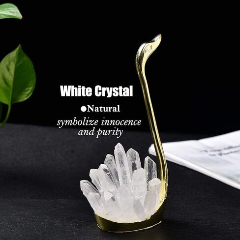 AMOYSTONE 5.9" White Crystal Swan Figurine Collection Home Decor Ornament Handmade Natural Healing Stone Crafts Paperweight Great Gift for Girlfriend Birthday Holidays Christmas in Kuwait