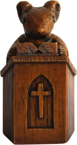 MOFUCA ماوس الكنيسة في المنبر، تمثال راتنج فأر الكنيسة، منحوتة فأر الكنيسة الخشبية للمنزل والمكتب ديكور سطح المكتب (بني) in Kuwait