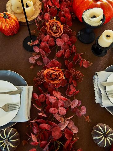 PARTY JOY 6.56ft إكليل الأوكالبتوس مع الزهور - 8 ورود بيضاء، زهور اصطناعية وهمية إكليل زهور خضراء لتزيين حفلات الزفاف وطاولة الزفاف الداخلية والخارجية خلفية ديكور الحائط (أبيض) in Kuwait