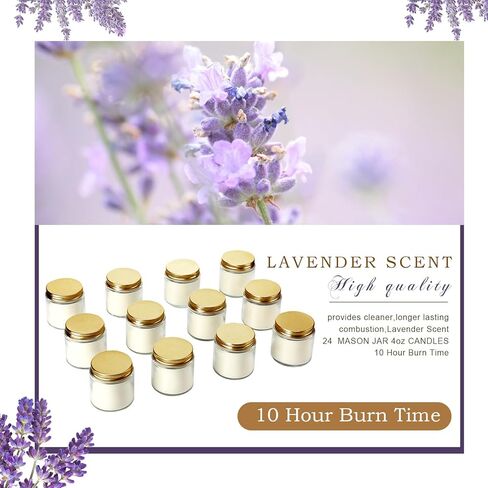 24 قطعة من شموع ماسون صغيرة من Lounsweer، 4oz شموع صغيرة معطرة برائحة اللافندر بكميات كبيرة من الشمع لتخفيف التوتر، شموع العلاج العطري لعيد الميلاد وهدية عيد الميلاد وحفلات الزفاف وحفلات استقبال المولود الجديد (ذهبي) in Kuwait