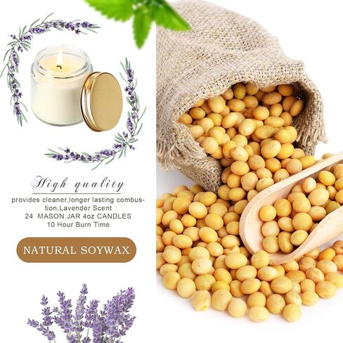24 قطعة من شموع ماسون صغيرة من Lounsweer، 4oz شموع صغيرة معطرة برائحة اللافندر بكميات كبيرة من الشمع لتخفيف التوتر، شموع العلاج العطري لعيد الميلاد وهدية عيد الميلاد وحفلات الزفاف وحفلات استقبال المولود الجديد (ذهبي) in Kuwait
