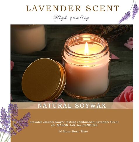 24 قطعة من شموع ماسون صغيرة من Lounsweer، 4oz شموع صغيرة معطرة برائحة اللافندر بكميات كبيرة من الشمع لتخفيف التوتر، شموع العلاج العطري لعيد الميلاد وهدية عيد الميلاد وحفلات الزفاف وحفلات استقبال المولود الجديد (ذهبي) in Kuwait