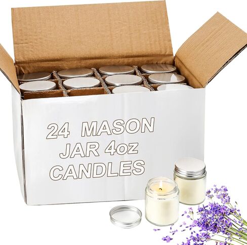 Lounsweer 24 Pcs Bulk Candles Mini Mason Jar Candles 4oz Small Scented Wedding Favors Gifts Lavender Wax Stress Relief Aromatherapy Candles for Christmas Birthday Baby Shower Party Favors(Rose Gold) in Saudi Arabia