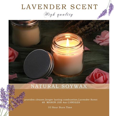 Lounsweer 24 Pcs Bulk Candles Mini Mason Jar Candles 4oz Small Scented Wedding Favors Gifts Lavender Wax Stress Relief Aromatherapy Candles for Christmas Birthday Baby Shower Party Favors(Rose Gold) in Saudi Arabia