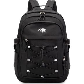 MIRLEWAIY Large Laptop Backpack Teen Girl School Backpack Neutral Bookbag Student Daypack Bag with Stretch strap for College student, Black