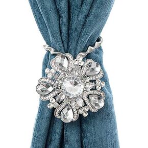 Magnetic Curtain Tie Backs,Curtain Bling Tiebacks,Crystal Curtain Holdbacks,Tie Back Curtains Magnetic Drapery Tiebacks,Rhinestone Sparkling Flower Curtain Buckle Holder-FWF003-Bronze -2 Pack