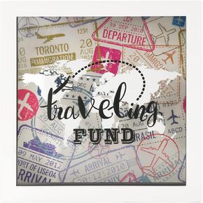 6x6 Inch Adventure Fund White Shadow Box Frame Display Case Decorative Wooden Money Savings Bank Travel Fund Box Memory Box with World Map Background in Saudi Arabia