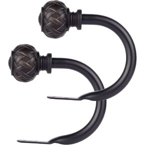 SZXIMU Curtain Holdbacks Set of 2, Window Treatment Holdbacks Wall Mounted Drapery Hooks with Netted Texture Finials, Black