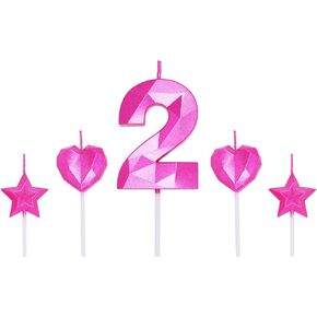 شموع وردية رقم 7 وشموع على شكل قلب على شكل نجمة شموع عدد 2.76 بوصة لكعك عيد الميلاد على شكل ماسي ثلاثي الأبعاد لتزيين الكيك (شمعة وردية 7)