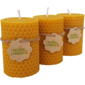 Hope&Need Beeswax Pillar Candles- 3 Pieces (2.8 inches x 2 inches) %100 Pure Bees Wax Candles for Home Decoration, Healthy and Natural Honeycomb, Hand-Rolled Beeswax Candle, No Chemicals, No Additives in Saudi Arabia