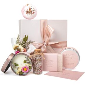 LaurGifts Birthday Gift for Women Gift Set Box - Dutch Flower Fields Inspired Candle Gift for Her Coworker Christmas Gift Idea - Spa Gift for Friend Mom Wife Girlfriend Gift