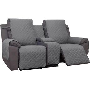 PureFit Water Resistant Reversible Loveseat Recliner Cover - Non Slip Furniture Protector for 2 Seat Recliner, Black/Beige