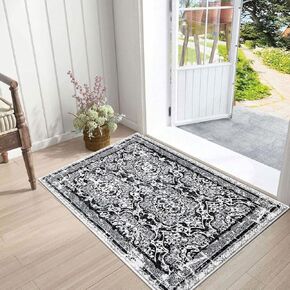 Vaukki Hallway Runner Rug, Vintage Shaggy Soft Laundry Rug Runner, Non Slip Entryway Runner Mat, Washable Farmhouse Kitchen Area Carpet for Bathroom, Entryway and Bedroom (2'x3', Black) in Saudi Arabia