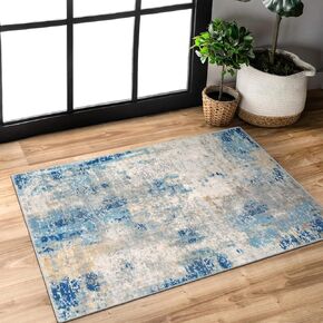 Modern Blue Bathroom Mat,2x3 Rug Non-Slip Small Rugs for Entryway Distressed Abstract Pattern Washable Throw Rug, Non-Shedding Faux Wool Floor Carpet for Bedroom Kitchen Entryway