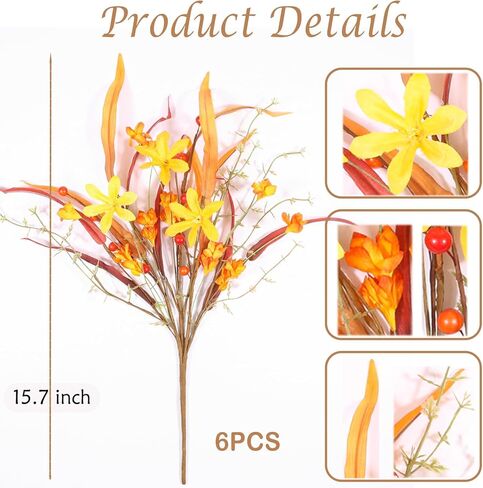 ChamBay Fall Faux Flowers, 6pcs Artificial Flowers Fall Picks, Fake Silk Flowers Fall Stems, Faux Paper Flowers Fall Floral Stems for Farmhouse Table DéCor, Thanksgiving Gifts in Kuwait