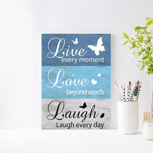 Modern Rustic Live Love Laugh Canvas Wall Art,Inspirational Quotes Wall Art Canvas Framed Painting Ready to Hang Room Décor for Home Living Room Bedroom Decorations 12"x 15" in Saudi Arabia
