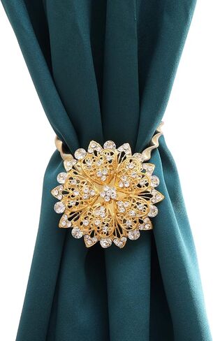 Magnetic Curtain Tie Backs,Curtain Bling Tiebacks,Crystal Curtain Holdbacks,Tie Back Curtains Magnetic Drapery Tiebacks,Rhinestone Sparkling Flower Curtain Buckle Holder-FWF003-Bronze -2 Pack in Kuwait