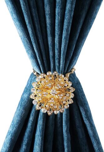 Magnetic Curtain Tie Backs,Curtain Bling Tiebacks,Crystal Curtain Holdbacks,Tie Back Curtains Magnetic Drapery Tiebacks,Rhinestone Sparkling Flower Curtain Buckle Holder-FWF003-Bronze -2 Pack in Kuwait