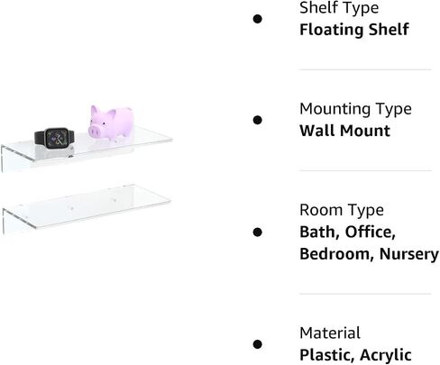 FEMELI Clear Acrylic Shelves Floating Shelves (6 inch) in Saudi Arabia