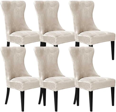 Set of 6 Stretch Taupe Velvet Wingback Chair Cover Super Soft Reusable Armchair Slipcover Washable Accent Chair Protectors for Dining Room Home Banquet Party Decor (Taupe, Set of 6) in Kuwait