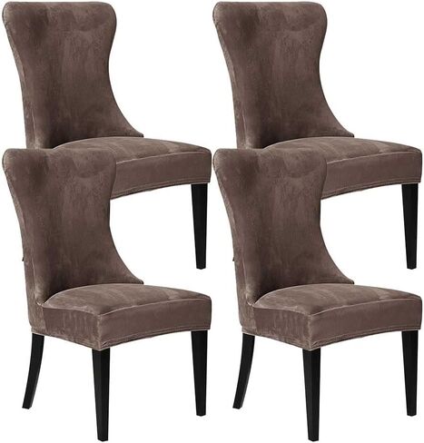 Set of 6 Stretch Taupe Velvet Wingback Chair Cover Super Soft Reusable Armchair Slipcover Washable Accent Chair Protectors for Dining Room Home Banquet Party Decor (Taupe, Set of 6) in Kuwait