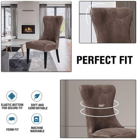Set of 6 Stretch Taupe Velvet Wingback Chair Cover Super Soft Reusable Armchair Slipcover Washable Accent Chair Protectors for Dining Room Home Banquet Party Decor (Taupe, Set of 6) in Kuwait