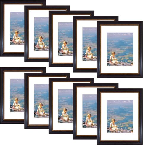 Golden State Art، إطار صورة أسود مقاس 11x14 مع زخرفة باللون العنابي والذهبي، حصيرة بيضاء للصور أو الصور مقاس 8x10 والزجاج الحقيقي (مجموعة من 2) in Kuwait